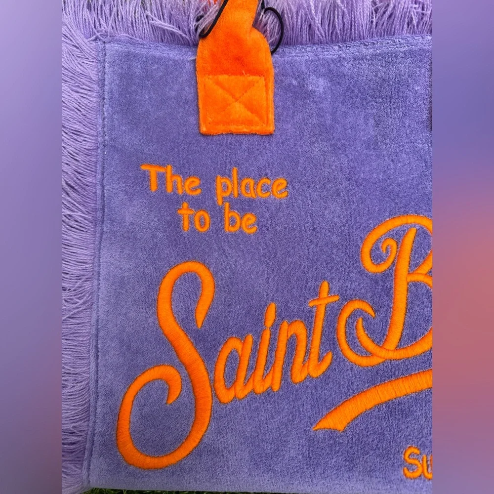 MC2 Saint Barth Vanity Sponge Terry Embossed Purple Orange Beach Tote Bag - Picture 6 of 10
